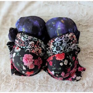 Torrid Celestial and Floral Print Bras Set of 3 Size 40C